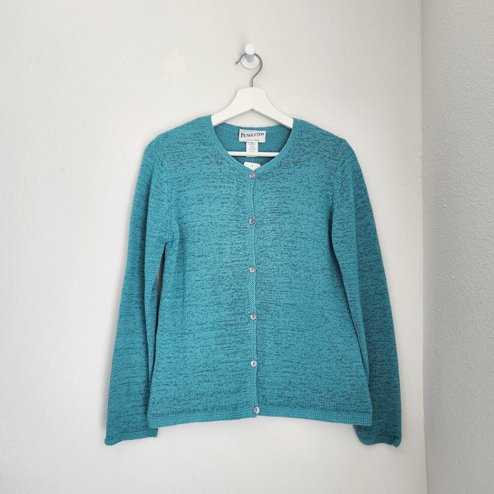 Vintage 80s 90s Pendleton Blue Open Knit Button Front Cardigan Sweater S - Picture 9 of 9